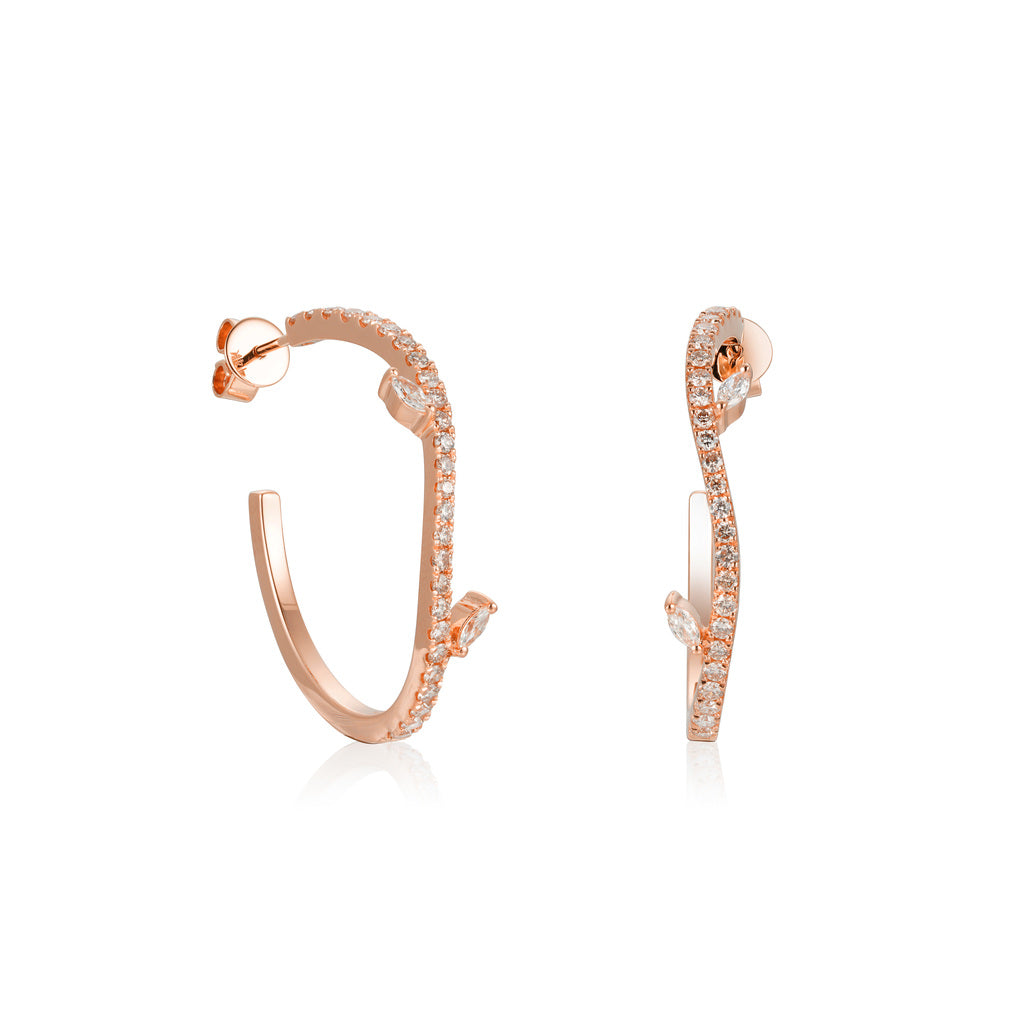 Diamond Leaf Hoop Earrings